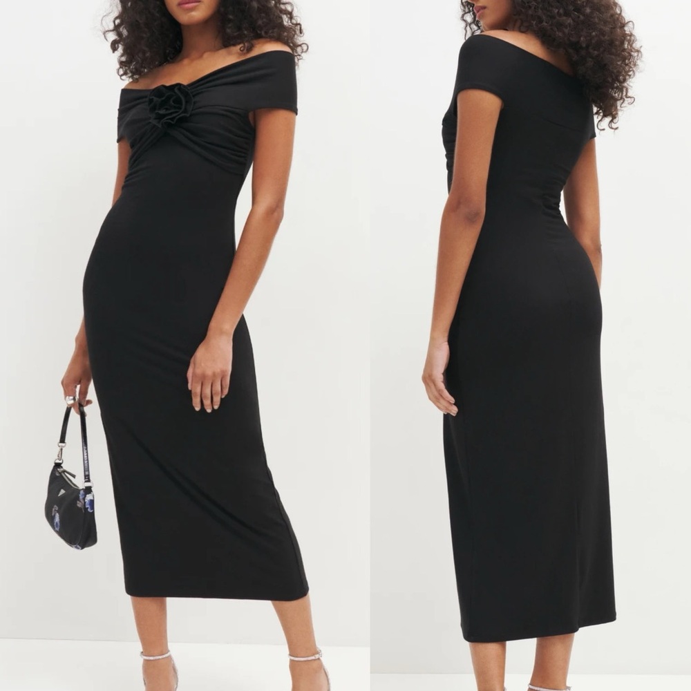 NWOT Reformation Black Fiorello Knit Rose Dress XS